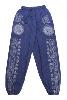 Pantalon bouffant bleu à frise ethnique et motif Om latéral